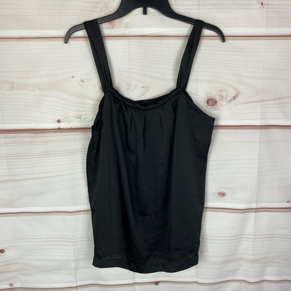Apostrophe Top Womens Large Black‎ Satin Sleeveless Tank Square Neck Solid Cami